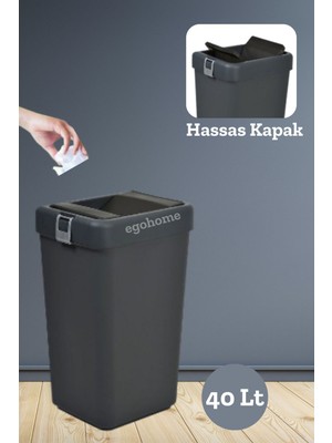 Siyah 40 Lt Çöp Kovası Hassas Kapaklı, Pratik ve Kullanışlı Çöp Kutusu