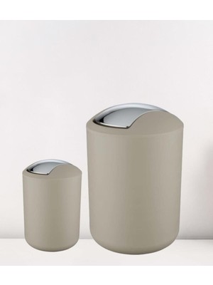 2'li Bej Çöp Kovası Seti, 6,4 ve 2 Litrelik, Şık ve Kullanışlı Tasarım