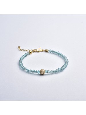 14 Ayar Altın Kaplama Zarif Gök Mavisi Apatite Fasetli Doğal Taş Gümüş Bileklik - BGS00103
