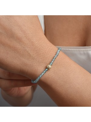Nox Jewelry 14 Ayar Altın Kaplama Zarif Gök Mavisi Apatite Fasetli Doğal Taş Gümüş Bileklik - BGS00103