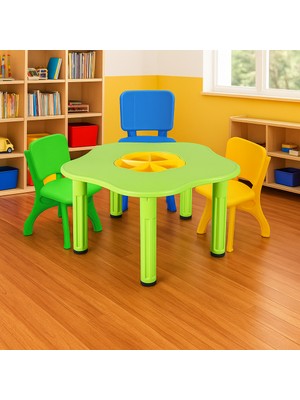 Hazneli Aktivite Masası Seti - 1 Masa 3 Sandalye - Çocuk Oyun ve Etkinlik Masası Takımı - Anaokulu -Kreş