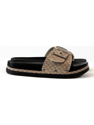 Mubaco. Desenli Krem Comfort Kadın Terlik