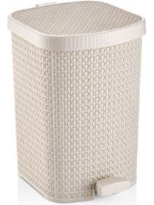 Krem Örgü Desenli 22 Litrelik Pedallı Çöp Kutusu, Şık ve Kullanışlı Tasarım
