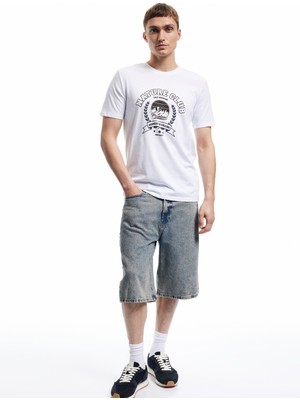 Kısa Kollu Bisiklet Yaka Pamuklu Baskılı Slim Fit Tişört