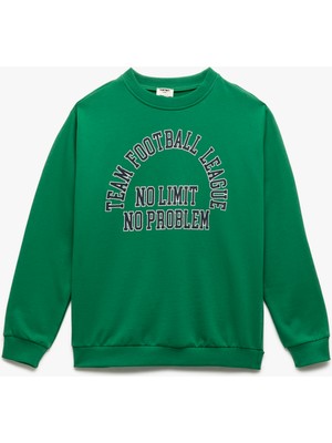 Bisiklet Yaka Uzun Kollu Pamuklu Baskılı Sweatshirt