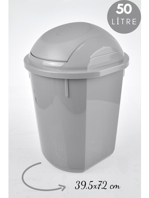 Oynar Kapaklı Gri Yuvarlak Çöp Kovası, 50 Litre, 39,5X72 cm