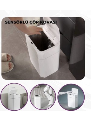 Sensörlü 12L Beyaz Çöp Kovası, Yerli Üretim, Mutfak ve Ofis Kullanımı Için Ideal