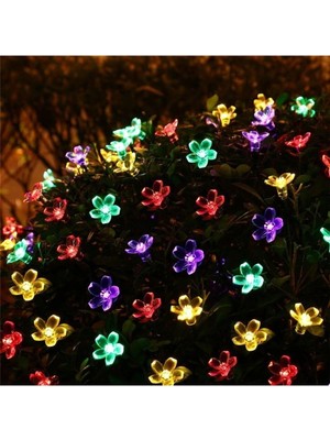 Çiçek Desenli Rgb Solar Aydınlatma, 30 Led, Bahçe Renkli Işık, 5 Metre