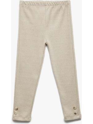 Düğme Detaylı Balıksırtı Desenli Beli Lastikli Uzun Tayt