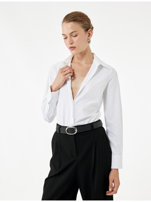 Regular Fit Klasik Yaka Uzun Kollu Poplin Gömlek