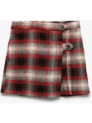 Beli Lastikli Pileli Ekoseli Şort Etek