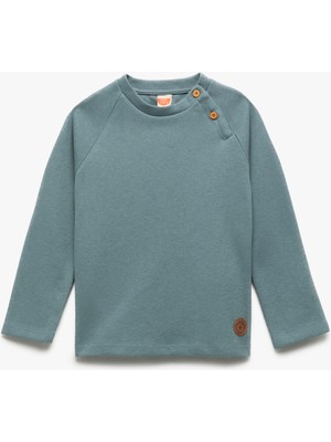 Düğmeli Uzun Kollu Bisiklet Yaka Sweatshirt