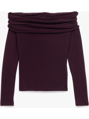 Slim Fit Uzun Kollu Drapeli Omzu Açık Tişört