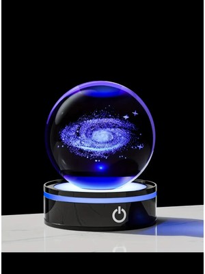 Kendi Etrafında Dönen Işıklı Kristal Kar Küresi Usb’li 3D Lazer Tasarım LED Küre Lamba Renkli Dokunmatik Power Tuşlu Yeni Nesil Hediyelik Dekor