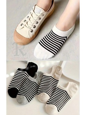 Trampler Kadın 4 Çift Çizgili Çorap Renkli Görünmez Kadın Babet Çorap