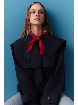 Geniş Yaka Gabardin Ceket Lacivert