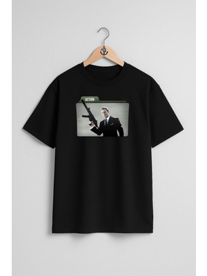 Oversize James Bond, Technology, Action Göğüs Tasarımlı Unisex T-Shirt