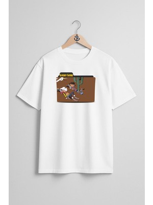 Oversize Lucky Luke Göğüs Tasarımlı Unisex T-Shirt