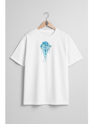 Oversize Deniz Anası Göğüs Tasarımlı Unisex T-Shirt