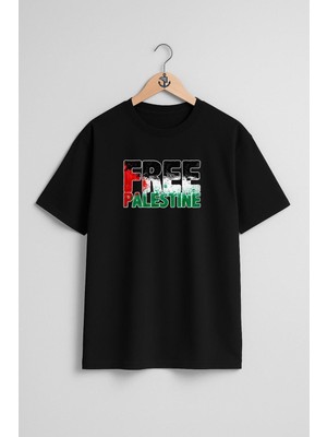 Oversize Free Palestine Göğüs Tasarımlı Unisex T-Shirt