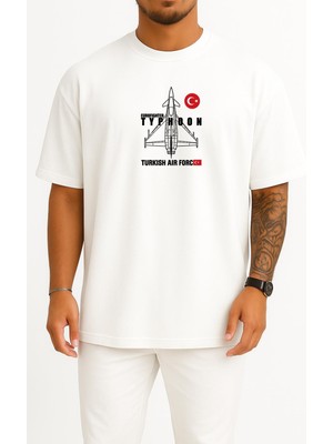 Oversize Eurofighter Typoon Turkish Göğüs Tasarımlı Unisex T-Shirt