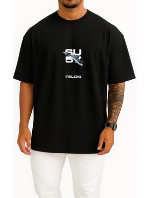 Oversize SUKHOI-SU57 Savaş Uçağı Göğüs Tasarımlı Unisex T-Shirt