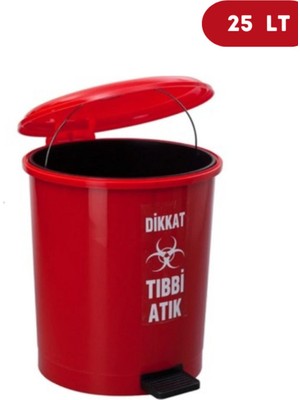 25 Litre Pedallı Plastik Atık Kutusu, Kırmızı, Iç Kovalı