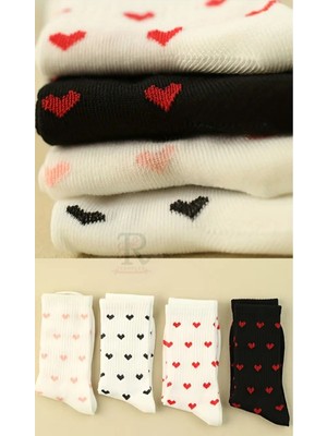 Trampler 4 Çift Kadın Mevsimlik Kalp Uzun Desenli Çorap