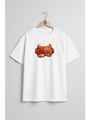 Oversize Yengeç Deniz Ürünü Crab Göğüs Tasarımlı Unisex T-Shirt