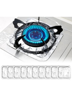 Ocak Koruyucu Yağ Geçirmez Alüminyum Folyo Ped, Yeniden Kullanılabilir Isıya Dayanıklı Temiz Hijyenik Mutfak Için (22 cm x 22 Cm) (10 Adet - Kare)