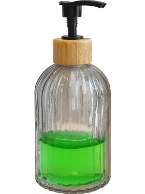 Cam Sıvı Sabunluk - Doğal Bambu Başlıklı | Şeffaf Cam Gövde | Banyo, Mutfak ve Lavabo Üstü Kullanım Için Modern Pompalı Sabun Dispenseri 300 ml