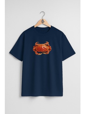 Oversize Yengeç Deniz Ürünü Crab Göğüs Tasarımlı Unisex T-Shirt