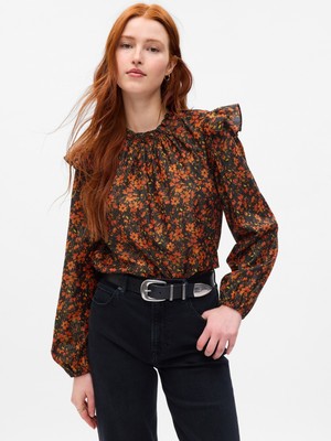 Gap Kadın Siyah Fırfırlı Bluz