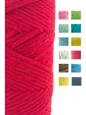 Chibago Kırmızı Pamuk Makrome İpi 3 mm 70 mt Duvar Süsü, Saksı Askılığı, Dıy Hobi İçin Yumuşak ve Dayanıklı