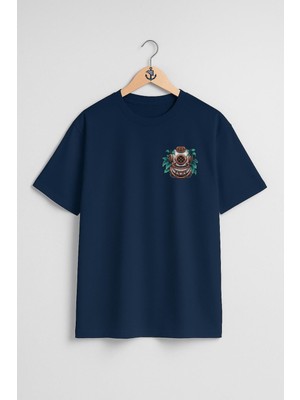 Oversize Dalgıç Diving Helmet With Plant Illustration Cep Tasarımlı Unisex T-Shirt