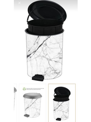 Beyaz Mermer Desenli Iç Kovalı 25 Litre Çöp Kutusu, Şık ve Kullanışlı Tasarım.