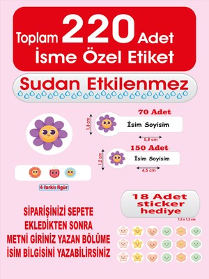 Kişiye Özel Çiçek Temalı Okul Etiketi – Defter, Kalem, Kitap Etiketi 220 Adet Suya Dayanıklı, Silinmez Sticker. Renkli ve Kalıcı Yapışkanlı Etiketlerle Okul Eşyalarınızı Kolayca Ayırt Edin