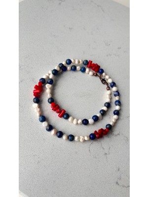 Inci Lapis Lazuli Mercan Kolye