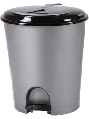 12L Pedallı Açılır Kapak Çöp Kutusu, Siyah Kapak ve Gri Gövde