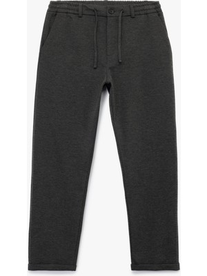 Beli Bağcıklı Düğmeli Pike Kumaş Cep Detaylı Duble Paça Slim Fit Pantolon