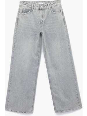 Taş Detaylı Geniş Paça Denim Pantolon - Bianca Wide Leg Jeans