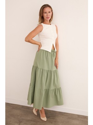 Beli Bağlamalı Terikoton Kumaş Etek