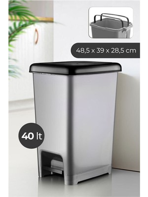 40 Lt Slim Pedallı Hafif Plastik Çöp Kovası Gri