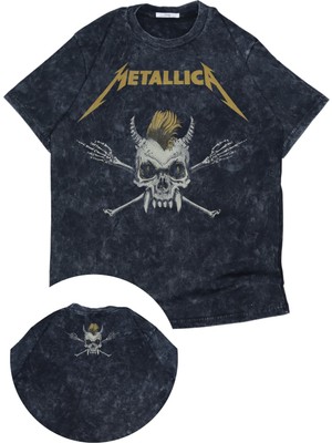 Unisex Punkist Skull Metallica Ense Baskılı Yıkamalı T-Shirt,oversize Rock Band Temalı Retro Tişört