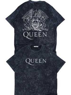 Unisex Queen Sırt Baskılı Yıkamalı T-Shirt, Oversize Rock Band Temalı Retro Tişört