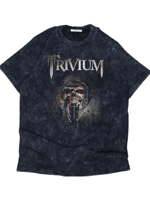 Unisex Trivium Yazılı Yıkamalı T-Shirt, Oversize Rock Band Baskılı Retro Tişört