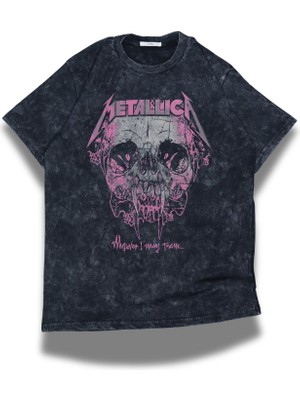 Unisex Wherever I May Roam Yazılı Yıkamalı T-Shirt,oversize Rock Band Metallica Temalı Retro Tişört