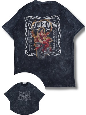 Unisex 1973 Lynyrd Skynyrd Sırt Baskılı Yıkamalı T-Shirt, Oversize Rock Band Temalı Retro Tişört