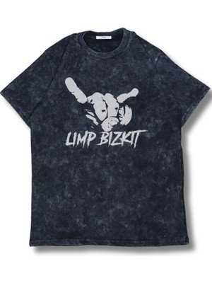 Unisex Limp Bizkit Baskılı Yıkamalı T-Shirt, Oversize Rock Band Temalı Retro Tişört