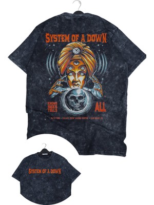 Unisex System Of A Down Sırt Baskılı Yıkamalı T-Shirt, Oversize Rock Band Temalı Retro Tişört